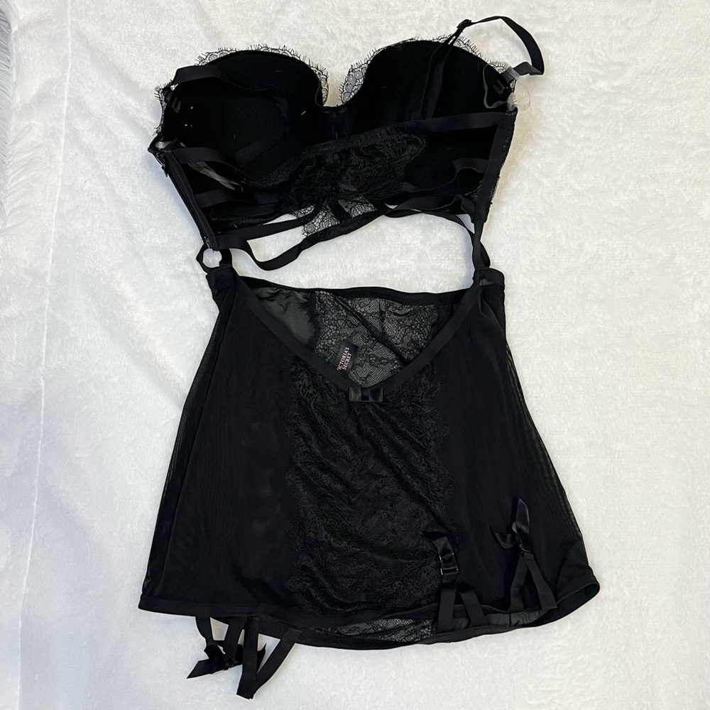 Victorias Secret Beautiful Solid Black Lace Lingerie One Piece Cup Size 36C - Picture 4 of 10